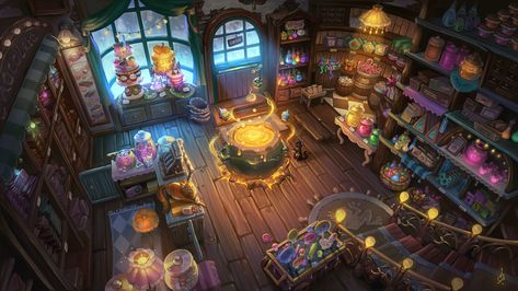 Honey Dukes, Magic Candy, Witch Room, Cozy Homes, Fantasy Shop, Fantasy Rooms, Witch Shop, Paintings And Drawings, Fantasy Places