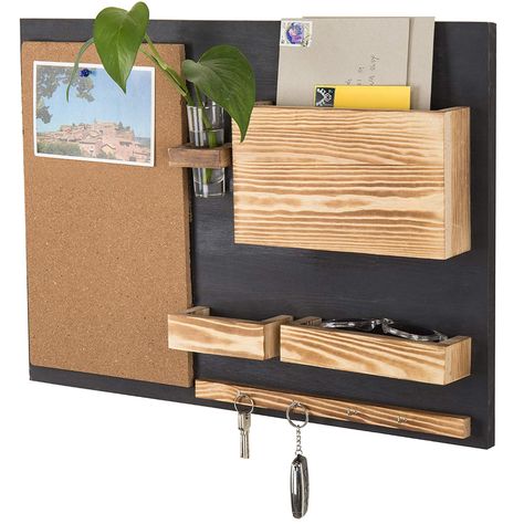 MyGift Wand-Organizer mit Kork-Pinnwand, Briefhalter, Schlüsselhaken, Blumenvase Country Rustic Medium schwarz: Amazon.de: Küche & Haushalt Office Supply Closet, Command Center Organization, Supply Closet, Organize Office, Mail Organizer Wall, Center Organization, Wall Mounted Key Holder, Wand Organizer, Dorm Room Storage