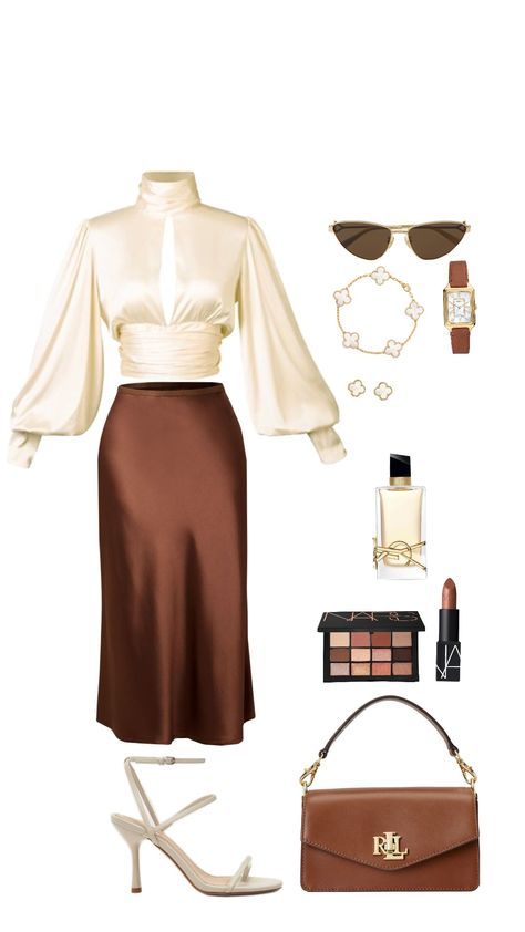 brown outfit Dark Brown And Cream Outfit, Mocha Mousse Outfit, Dark Brown Color Combinations Outfits, Brown Outfits For Black Women, Elegant Outfit Dress, Chocolate Outfit, Combo Outfits, Xmas Vibes, Dreamy Wardrobe