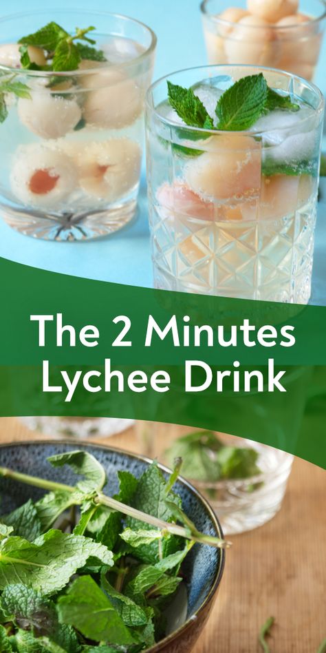 Here's a refreshing non-alcoholic lychee drink recipe paired with sparkling water is a delightful thirst quencher, especially on warm sunny days. This homemade 2-step lychee drink is a healthier version than store-bought soda. Fresh mint is added for the flavour and aroma. Lychee Soda Drinks, Soda Water Recipes, Lychee Drink, Lychee Recipes, Lychee Soda, Food Combining Chart, Asian Drinks, Water Flavors, Cafe Recipes