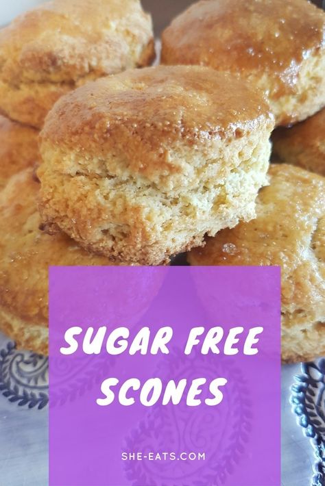 Natvia sugar free scones / stevia / SHE-EATS Sugar Free Scones, Rhubarb Scones, Sugar Free Cookie Recipes, Healthy Scones, Oat Scones, Special Diet Recipes, English Scones, Scone Recipes, Scones Recipe Easy