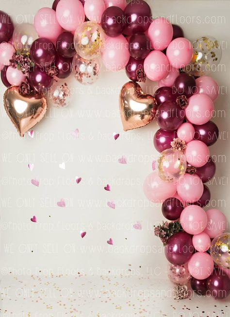 Pink Plum/Maroon Gold Heart Balloon Arch Photography | Etsy Pink And Plum Balloon Arch, Heart Balloon Arch, Arch Photography, Valentine Photo Shoot, Confetti Cake, Gold Party Decorations, Dance Ideas, 28th Birthday, Sweet 16 Birthday Party