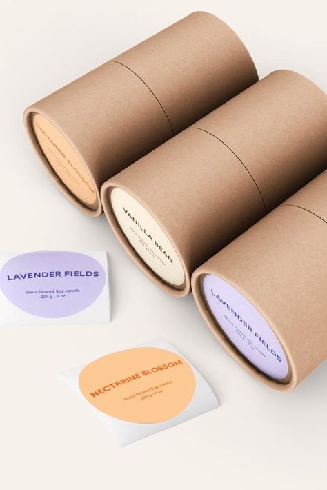 Cardboard Tube Packaging, Tube Packaging Design, Candle Packaging Ideas, Salt Packaging, Paper Tube Packaging, Candle Packaging Design, Packaging Idea, Kraft Packaging, Soya Mumu