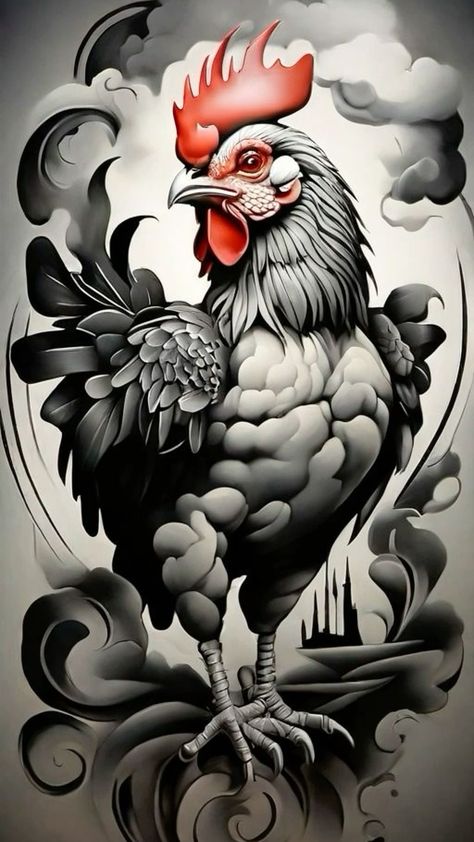 Rooster Tattoo For Women, Rooster Tattoo Ideas, Rooster Tattoo Design, Chest Tattoo Stencils, Chicken Tattoo, Lion Art Tattoo, Rooster Tattoo, Black Rooster, Patriotic Art