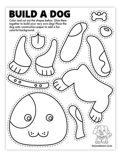 build a dog craft Cut And Paste Activities For Kids, Free Printable Crafts For Kids, Printable Crafts For Kids, Fun Easy Projects, Fire Truck Craft, Scissors Skills, Train Crafts, Truck Crafts, Elf Crafts