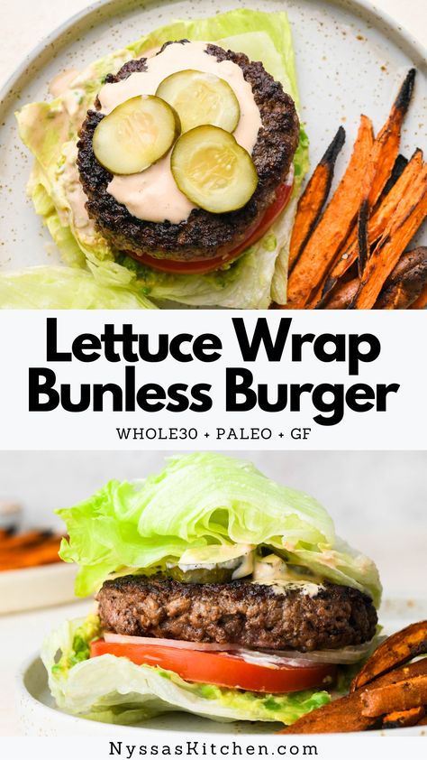 Gluten Free Dairy Free Keto, Grain Free Recipes Dinner, Lettuce Wrapped Burger, Dairy Free Keto, Bunless Burger, Whole30 Dinner Recipes, Burger Patties, Lettuce Wrap Recipes, Lettuce Wrap