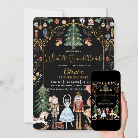 Winter Onederland Party Girl, Nutcracker Christmas Party, Winter Birthday Invitations, Christmas Birthday Invitations, Winter Onederland Birthday Party, Winter Invitations, Winter Onederland Party, Winter Onederland Birthday, Unicorn Invitations