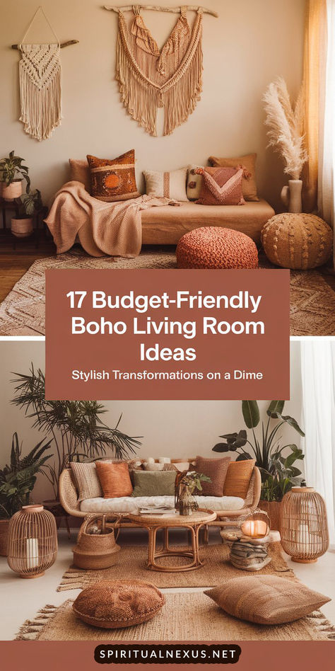 Looking to achieve the perfect Boho vibe without overspending? These 17 affordable living room ideas blend style and savings, helping you create a bohemian oasis at home. #BohoDecor #BudgetBoho #LivingRoomGoals Small Boho Home Ideas, Bobo Chic Home Living Rooms, Boho Decorating Ideas For The Home, Boho Furniture Bohemian Style, Elegant Boho Living Room, Bohemian Minimalist Living Room, Affordable Living Room Ideas, Boho Home Decor Ideas, Modern Boho Living Room Decor