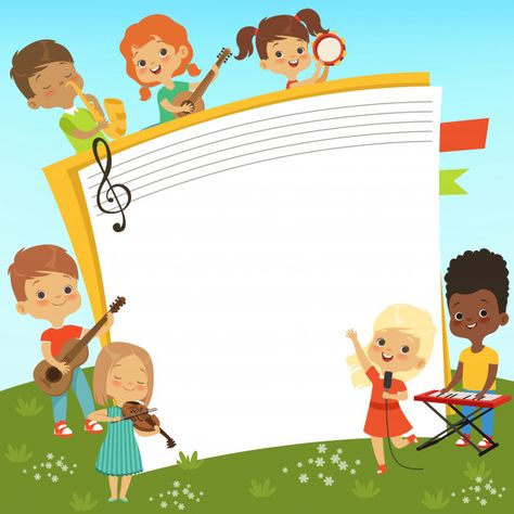 Cartoon frame with musician childrens an... | Premium Vector #Freepik #vector #frame #music #school #people Music Notes Decorations, Music Border, Music Instruments Kids, Cartoon Frame, Kids Singing, Music Cartoon, School Frame, Music Festival Poster, Music Drawings