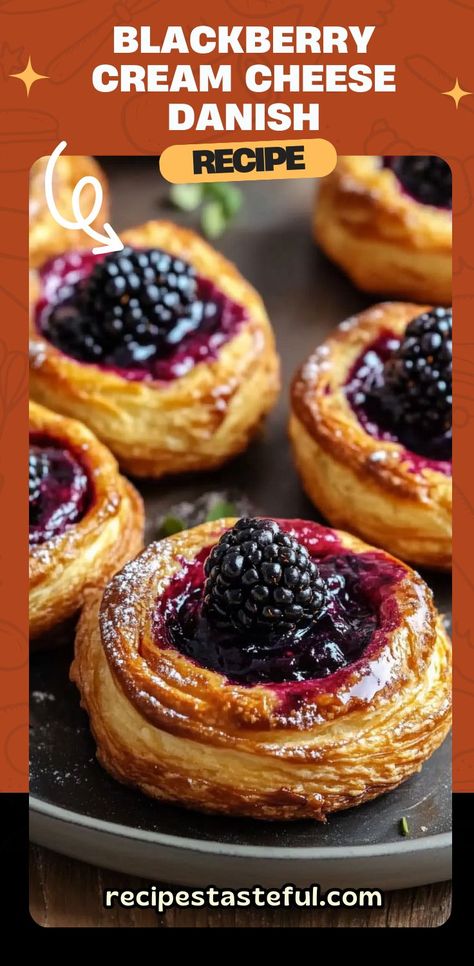 These Blackberry Cream Cheese Danish pastries are an irresistible combination of flaky puff pastry, creamy filling, and luscious blackberry curd. Perfect for brunch, dessert, or gifting, these danishes offer a delightful blend of sweet and tangy flavors. Impress your guests with this easy yet elegant recipe! #BlackberryDanish #CreamCheeseDanish #PuffPastryDesserts #BrunchRecipes #EasyBaking #SweetTreats Blackberry Curd, Blackberry Cream Cheese, Cream Cheese Danish Recipe, Flavored Cream Cheeses, Cheese Danish Recipe, Puff Pastry Cream Puffs, Brunch Dessert, Danish Pastries, Puff Pastry Desserts