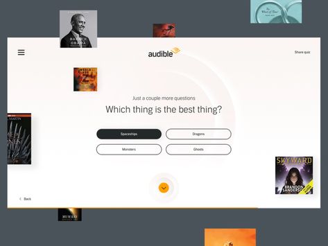 Audible Utility Quiz designed by Elegant Seagulls . Connect with them on Dribbble; the global community for designers and creative professionals. Website Quiz Design, Quiz Layout Design, Web Design 2022, Quiz Design, Museum Exhibit, Black Week, Ui Design, Layout Design, Creative Professional