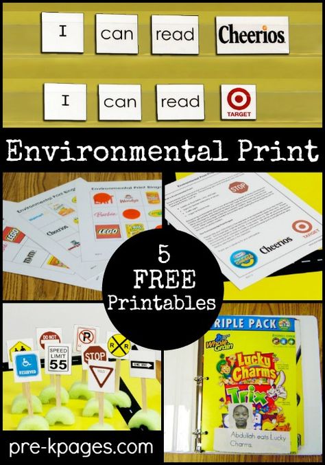 5 Free Environmental Print Activities for Preschool and Kindergarten Environmental Print Activities, Prek Literacy, Environmental Print, Preschool Reading, Language Centers, Preschool Teachers, Preschool Literacy, Media Literacy, Emergent Readers