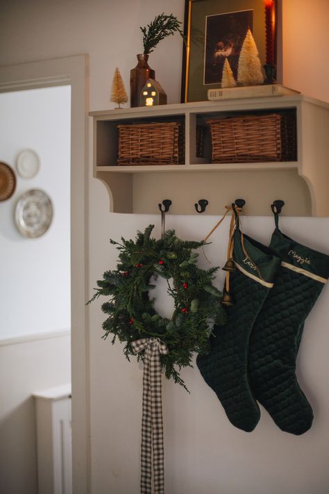 Stocking Placement No Fireplace, Stockings No Fireplace Ideas, Stockings On The Wall, Christmas Stockings On Wall, Stocking On Wall Ideas, How To Display Stockings With No Mantle, Hang Christmas Stockings Without Mantle, Stockings With No Mantle, No Mantel Stocking Ideas