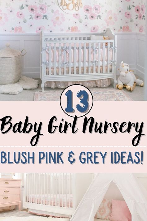 Pink Grey And Gold Nursery, Grey White Pink Nursery, Blush Pink And Grey Nursery, Blush And Grey Nursery, Pink And White Nursery Walls, Pink And Grey Baby Room, Pink And Grey Nursery Ideas, Light Pink Nursery Ideas, Grey Crib Nursery Girl