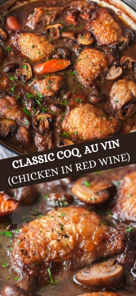 Chicken Coco Vin, Coq Au Vin Recipe Dutch Ovens, Co Coq Vin, Coque Au Vin Recipe, Recipes To Use Up Red Wine, Co Que Vin Chicken, Red Wine Sauce For Chicken, Cocovan Recipe Coq Au Vin, Chicken And Wine Recipes