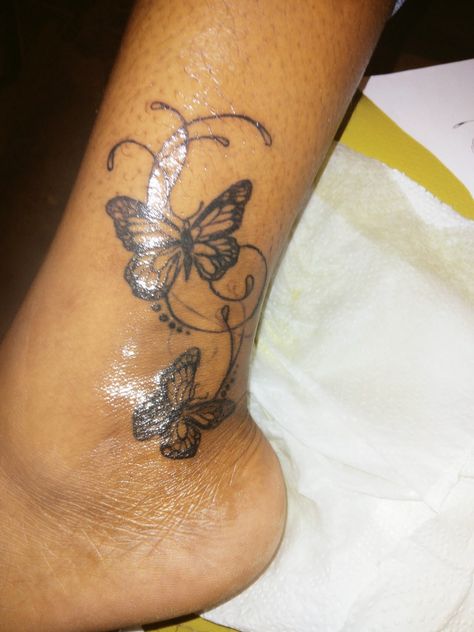 Butterfly Tattoo On Ankle, Butterfly Tattoo Ankle, Butterfly Ankle Tattoo, Butterfly Ankle Tattoos, Ankle Tattoos, Tattoos For Black Skin, Ankle Tattoo, Foot Tattoos, Tattoo Inspo