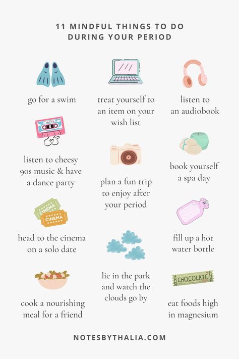 11 Mindful Things To Do During Your Period; Pre-Menstrual Flow, Mid-Menstrual Flow + On Heavy Days Activities To Do On Your Period | Activities During Period | Menstrual Cycle | Menstrual Health | Menstrual Cramp Relief | Menstruation | Period Cramps | Period Problems | Self-Care On Your Period | Self-Care Tips | Wellness Tips | Wellness Journey | Women's Health | Female Entrepreneur Periods Tips, Girls Period, Period Story, Period Symptoms, Hacks For Girls, Period Health, Period Tips, Freetime Activities, Period Problems