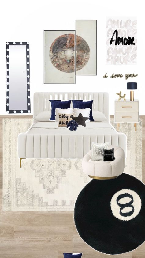 Stockholm Bedroom, Navy Room Decor, Dream Teen Bedrooms, Room Inspo Bedroom, Blue Room Decor, White Room Decor, Girls Dorm Room, Room Redesign, Cute Bedroom Decor