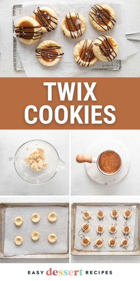 If Twix is your favorite candy bar, you will love these homemade Twix Cookies! They are melt-in-your-mouth delicious! Homemade Twix Cookies, Trix Cookies, Homemade Twix Bars Recipe, Fall Desserts Thanksgiving, Kid Friendly Dessert, Caramel Dip, Gooey Caramel, Twix Cookies, Easy Dessert Recipes