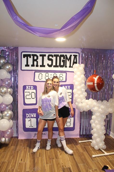 Football Themed Bid Day Sorority, Basketball Bid Day Theme, Draft A Date Sorority, Nfl Bid Day Theme, Drafting The Best Bid Day, Football Bid Day Theme, Bid Day Decorations, Sorority Themes, Recruitment Themes