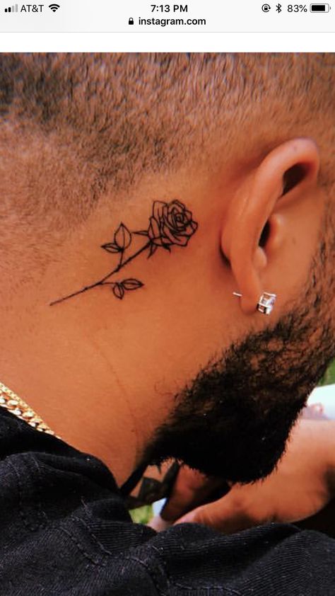 Rose Behind Ear Tattoo, Rose Behind Ear, Rose Tattoo Behind Ear, Rose Neck Tattoo, Best Neck Tattoos, Small Neck Tattoos, Behind Ear Tattoos, Side Neck Tattoo, Rose Tattoos For Men