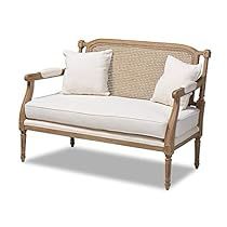 Rustic Loveseat, Wood Armchair, Whitewashed Wood, Ivory Fabric, Wood Arm Chair, Wood Sofa, Baxton Studio, Woven Rattan, Upholstered Arm Chair