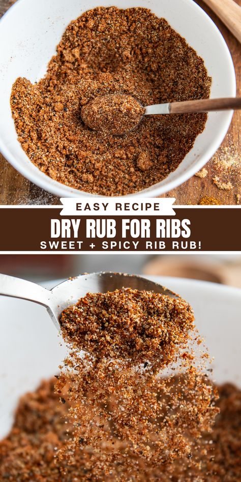 How to make the best dry rub for ribs that is perfectly sweet and spicy! This homemade dry rub is perfect for ribs on the grill, in the oven or even in your crock pot! Pork Rib Rub Recipe, Rub For Pork Ribs, Spicy Ribs, Rub For Ribs, Ribs On The Grill, Rib Rub Recipe, Ribs Seasoning, Bbq Rub Recipe, Dry Rub For Ribs