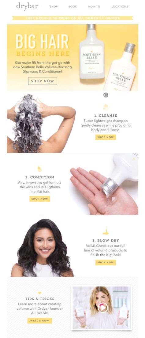 drybar. nice layout. hair care steps. Hair Email Design, Skin Care Email Design, Email Design Inspiration Creative Layout, Hair Newsletter, Hair Care Steps, Email Marketing Design Layout, Emailer Design, Newsletter Design Layout, Ebc Design