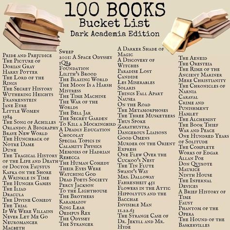 Dark Academia Reading List, Books Bucket List, Dark Academia Reading, Not Musik, Book Bucket, 100 Books, List Of Books, 100 Books To Read, Trening Fitness