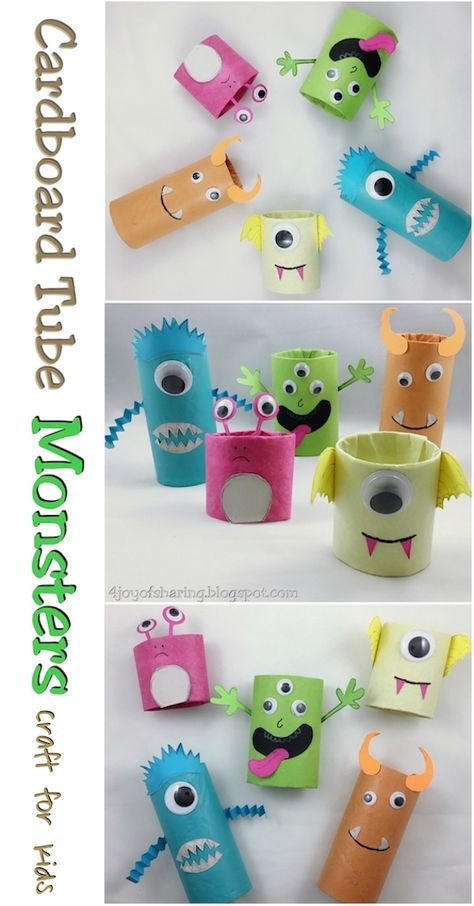 Cardboard Tube Monsters Halloween Craft for Kids #halloween #halloweencrafts #monsters #kidscrafts #craftsforkids #preschool #kindergarten #crafts #kids #toddlers #halloweenmonster #halloweendecor Cardboard Tube Crafts, Halloween Crafts Preschool, Monster Craft, Halloween Crafts For Toddlers, Monster Crafts, Toilet Paper Crafts, Fun Halloween Crafts, Toilet Paper Roll Crafts, Paper Roll Crafts