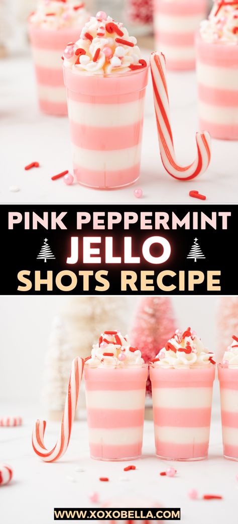 Pink peppermint jello shots are such a fun idea for the holidays. These creamy candy cane shots are prepared with peppermint schnapps and whipping cream vodka. The peppermint is perfect for the holidays while the vodka will give you a festive buzz! These festive layered jello shots for the holidays need to be on your party planning list because this Christmas shooter is always popular. Jello Shots With Vodka, Shots With Vodka, Smirnoff Peppermint Twist, Best Jello Shots, Jello Shots Vodka, Candy Cane Dessert, Christmas Jello, Creamy Hot Chocolate, Peppermint Schnapps