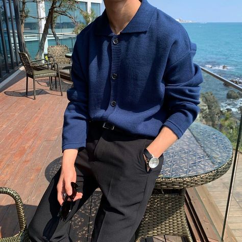 Dark Blue And Black Outfit, Blue Male Outfit, Blue Outfits Men, Korean Fashion For Men, Male Outfits Aesthetic, Blue Outfit Men, Korean Mens Fashion, Black Outfit Men, Aesthetic Outfits Men