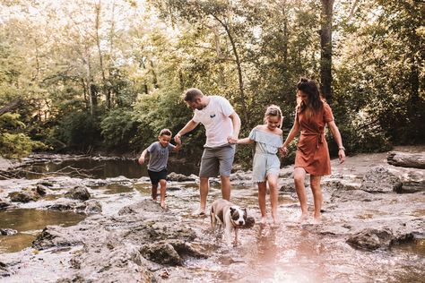 Family session in a creek - Sharonville, Ohio - waterfall in ohio - lifestyle family pictures, documentary family pictures, candid, family, siblings, creek, pup, french, bulldog, Family Waterfall Photoshoot, Family Photos Creek, Waterfall Family Photoshoot, Family River Photoshoot, Family Creek Photos, River Family Photoshoot, Creek Family Photoshoot, Creek Minis, Creek Pics