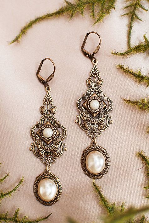 Hey, I found this really awesome Etsy listing at https://www.etsy.com/au/listing/247095351/cream-pearl-renaissance-earrings Arthurian Legend, Look Boho Chic, Multiple Earrings, Medieval Jewelry, Pearl Cream, Back Jewelry, Antique Earrings, Brass Earrings, Dream Jewelry