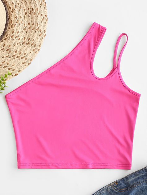 Hot Pink Tank Top Outfit, Pink Bodysuit Outfit, Pink Tank Tops Outfit, Outfit Ideas Pink, Hot Pink Swimsuit, Cut Up Shirts, Cut Tank Top, Hot Pink Tank, Diy Vetement