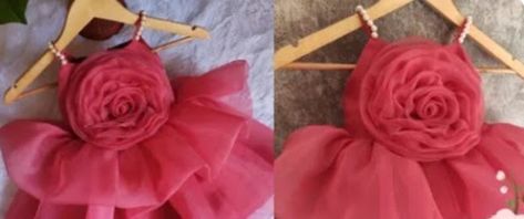 Gown Flower Design, Organza Kids Frocks Design, Organza Baby Frocks Designs, Organza Kids Frock, Organza Frocks For Kids, Rose Ball Gown, Baby Gown Design, Rose Flower Dress, Organza Frocks