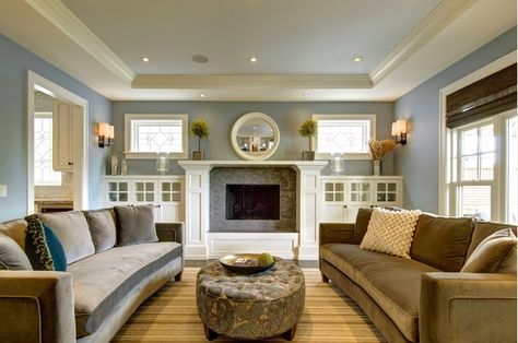 instead of fireplace, floor to ceiling built-ins are extended.  Living room by Rockwood Custom Homes, via Houzz Ideas Pictures, Built Ins, Design Ideas, Fireplace, Coffee Table, Living Room, Coffee, Furniture, Design