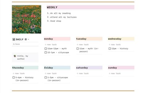 Weekly Agenda Notion, Notion School Planner Template, Notion Pink Calendar, Notion School Calendar, Notion Assignment Tracker, Notion Layout, Work Playlist, Notion Inspiration, Reading Week