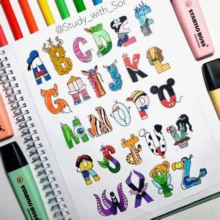 Letras En 2020 | Tipos De Letras Abecedario, Clases De Letras Disney, Disney Alphabet, Bullet Journal Font, Journal Fonts, Bullet Planner, Hand Lettering Alphabet, Lettering Alphabet Fonts, Creative Lettering, Bullet Journal School