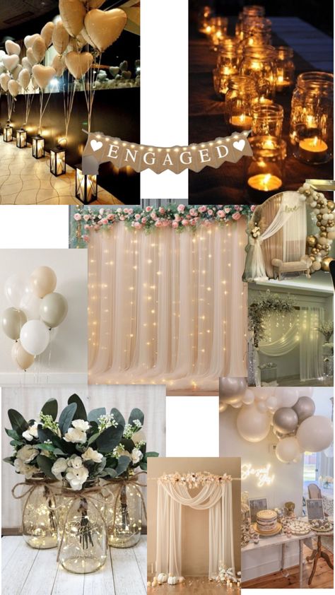 Gold Engagement Party Decor, Simple Elegant Engagement Decor, Intimate Home Engagement Decor, Engagement Party Indoor, Boho Engagement Party Ideas, Bohemian Engagement Party, Simple Engagement Party Ideas Decoration Indian, Engagement Party Diy Decorations, Small Engagement Party Ideas Backyard