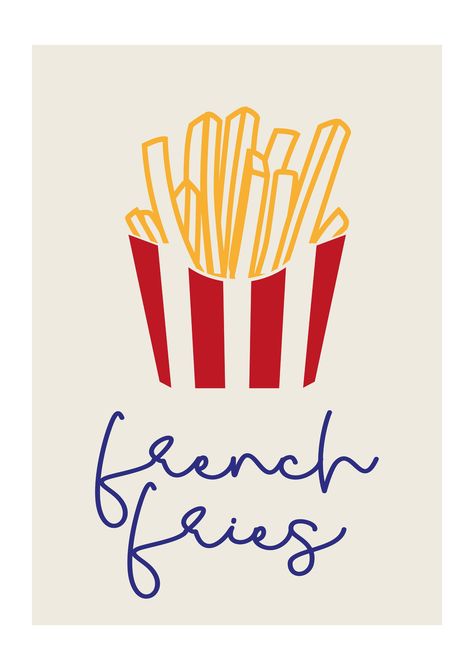 Who doesn't love French fries? This playful red and yellow illustrative print is the perfect addition to your colourful gallery wall. Designed by Inoui and published by East End Prints. Available in A1 (59.4x84.1cms), A2 (42x59.4cms), A3 (29.7 x 42cms) and A4 (21 x 29.7cms). The prints are printed with a giclée printing process on 210gsm acid free archival paper to ensure fine art quality and longevity from fading. All stock is made to order to minimise waste, meaning your order is printed just Colourful Gallery Wall, Photoshop Tuts, Mailer Design, East End Prints, Pottery Painting Designs, Love French, Red And Yellow, Pottery Painting, French Fries