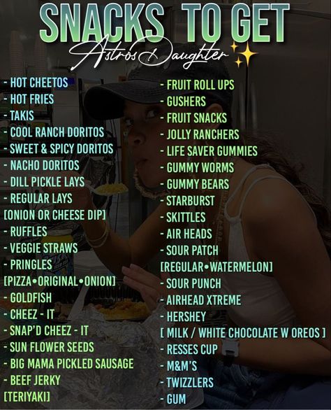 Grocery List Black People, Snack Shopping List, List Of Snacks, Life Hacks Food, Food Shopping List, First Apartment Essentials, Snacks List, Teen Advice, Social Life Hacks