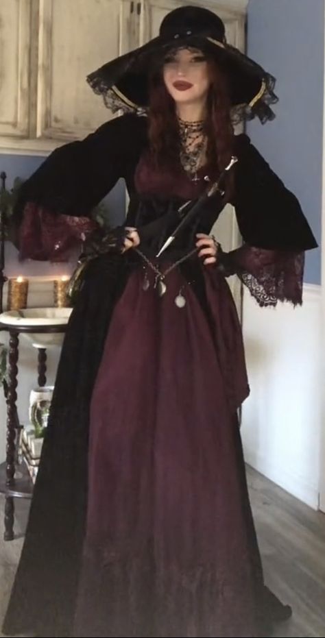 Ren Faire Outfits Vampire, Witchy Medieval Dress For Halloween Cosplay, Ren Faire Witch Outfits, Witch Outfit Corset, Renfest Pirate Woman, Red Witch Costume, Witch Dress Aesthetic, Witchy Corset Dress For Cosplay, Vampire Outfit Female