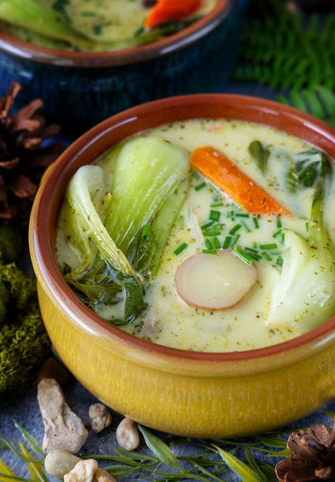 Breath of the Wild: Cream of Vegetable Soup - Pixelated Provisions Cream Of Vegetable Soup, Bowl Of Soup, Breath Of The Wild, Vegetable Soup, Soup And Salad, A Bowl, Celery, The Wild, Soup Recipes