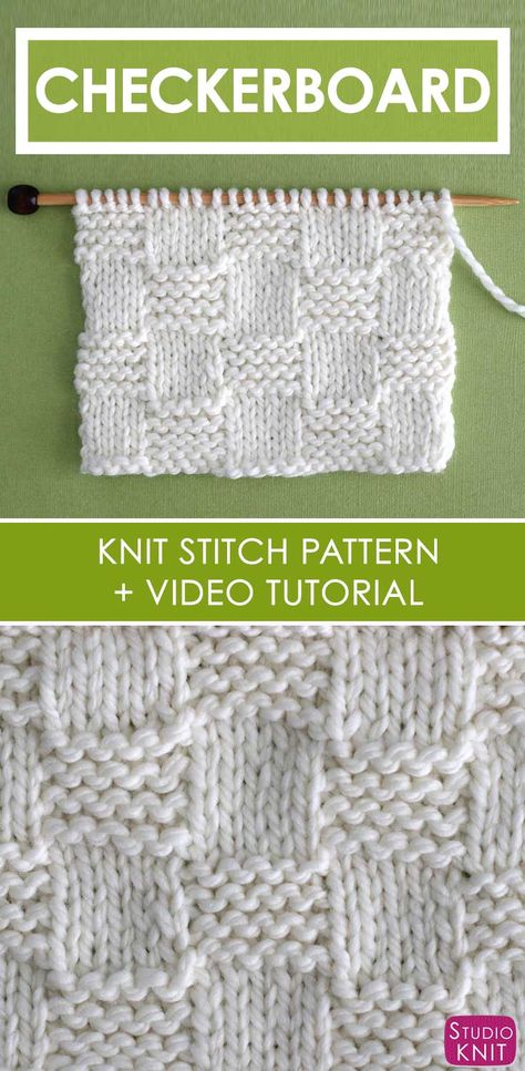 How to Knit the Garter Checkerboard Stitch with Free Written Pattern and Video Tutorial by Studio Knit. #knitting via @StudioKnit Knitted Cowls, Studio Knit, Knitting Tutorials, Loom Knitting Patterns, Needle Felting Tutorials, Knit Basket, Herringbone Stitch, Vogue Knitting, Knitting Instructions