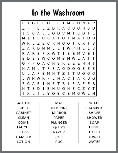 Free Printable In the Washroom Word Search Large Print Word Searches For Seniors, Large Print Word Search, Kids Word Search, Word Search Puzzles Printables, English Lesson Plans, Word Search Puzzles, Word Searches, Hidden Pictures, Aesthetic Life