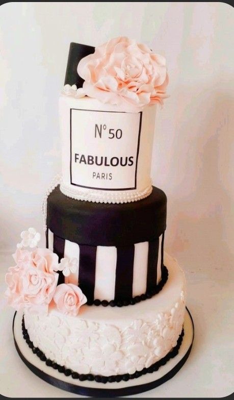 Black And White 50th Birthday Cake, Fiftieth Birthday Party Ideas, 60th Birthday Ideas For Women, Birthday Party Ideas For Women, 50th Birthday Themes, Women Party Ideas, Party Ideas For Women, Fifty Birthday, 50 & Fabulous