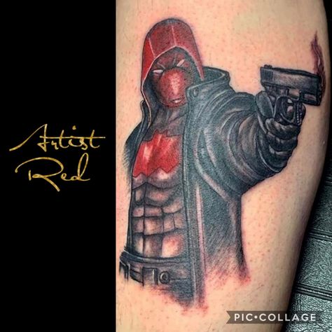 Red Hood Tattoo Ideas, Red Hood Tattoo, Red Hood Logo, Bad Wolf Tattoo, Jason Todd Red Hood, Batman Red Hood, Dc Tattoo, 22 Tattoo, San Diego Tattoo