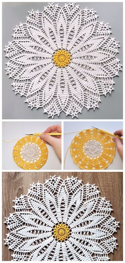 Daisy Doily Crochet Pattern, How To Crochet A Doily For Beginners, Free Crochet Patterns Doilies, Mandala Doily Crochet Pattern, Modern Crochet Doily Free Pattern, Crochet Flower Doily Pattern Free, Crochet Table Doily, Small Crochet Dollies Free Doily Patterns, Crochet Thread Doily Patterns Free