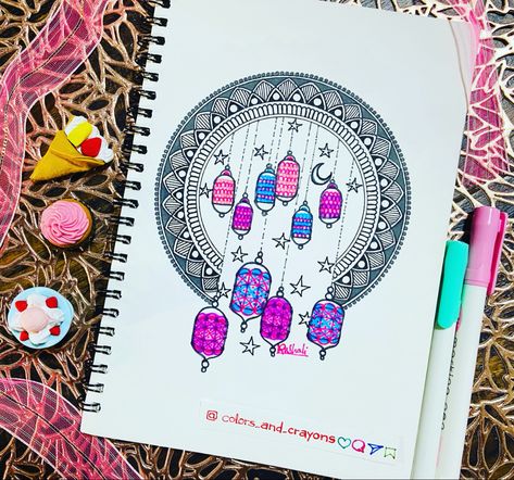 Monsoon Mandala Art, Mandala Scenery, Pen Mandala, Colour Mandala, Diwali Card, Oil Pastel Drawings Easy, Easy Mandala, Easy Mandala Drawing, Art Lamps